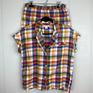 Madewell Multicolor Plaid Short Sleeve Button Up & Shorts Pajama Set Size S
